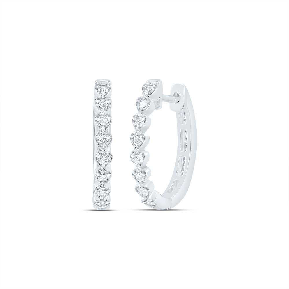 10kt White Gold 3/8 Cttw Natural Diamond Fashion Heart Hoop Earring