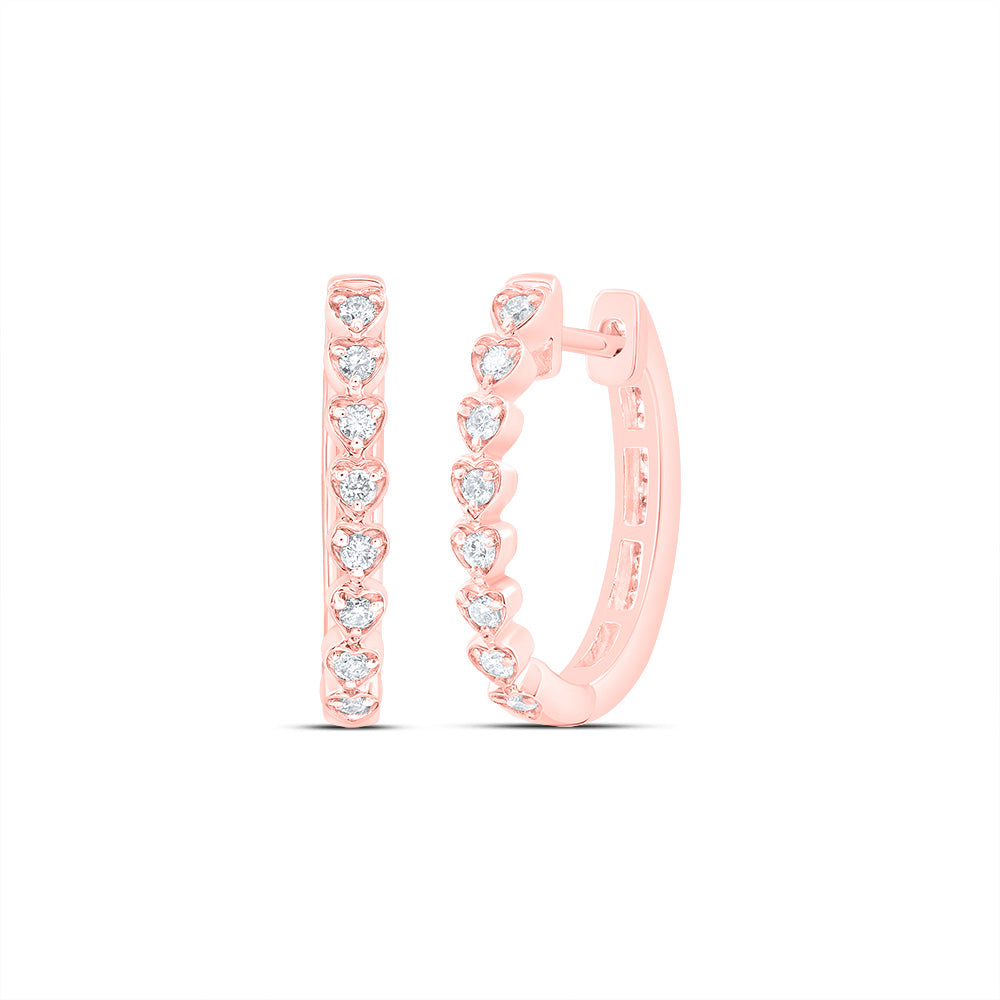 10kt Rose Gold 3/8 Cttw Natural Diamond Fashion Heart Hoop Earring