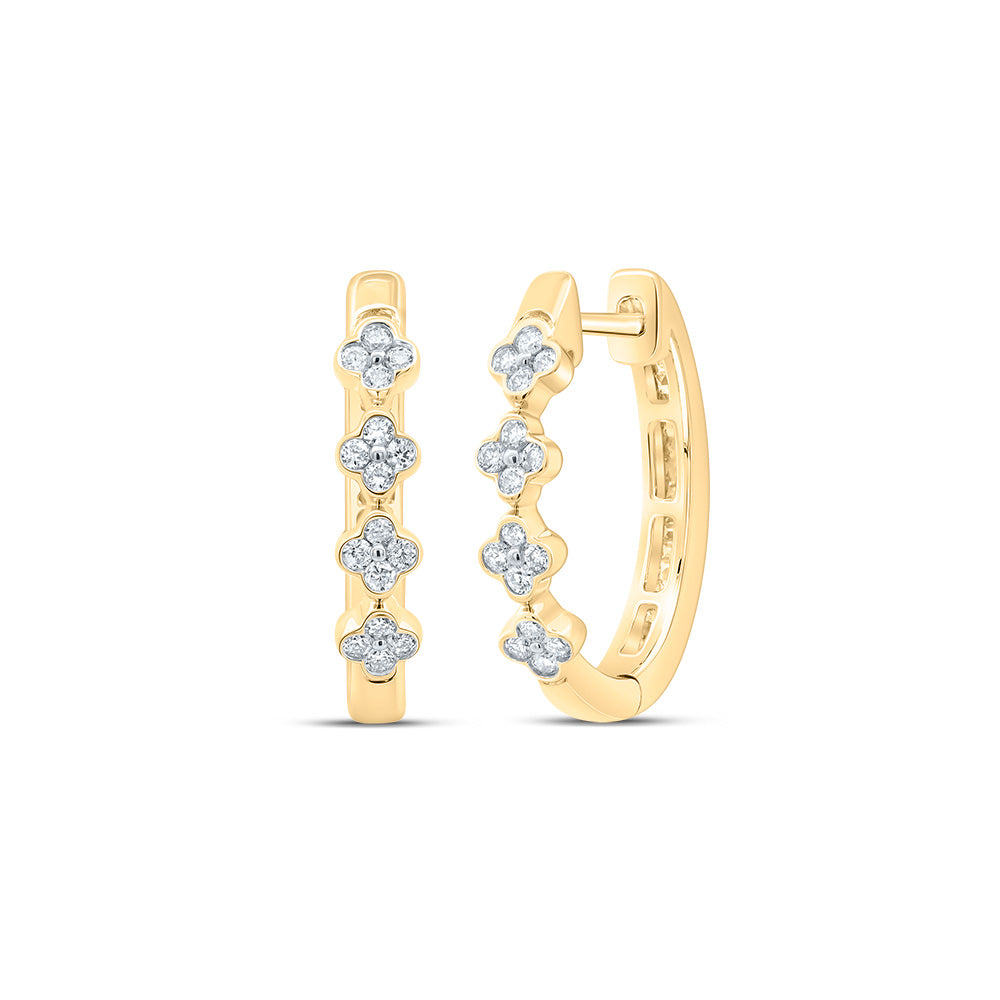 10kt Yellow Gold 3/8 Cttw Diamond Fashion Clover Hoop Earring
