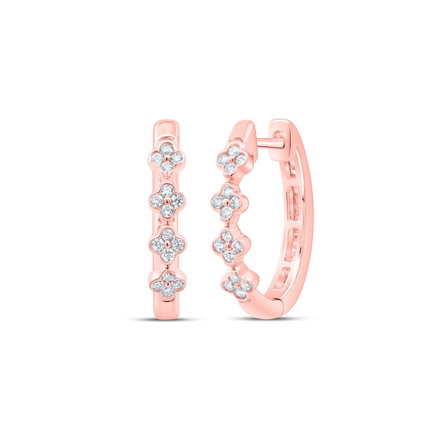 10kt Rose Gold 3/8 Cttw Diamond Fashion Clover Hoop Earring