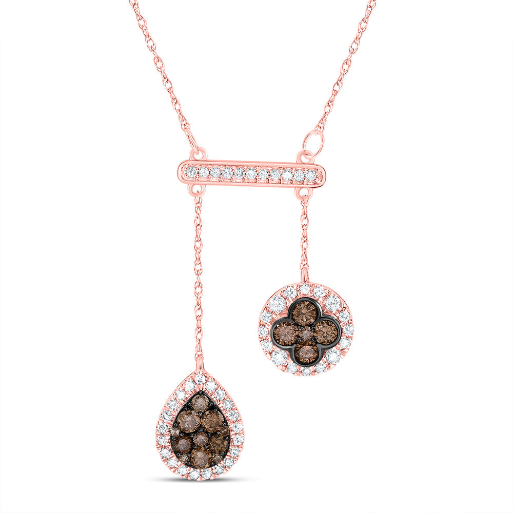 10kt Yellow Or Rose Gold Diamond Cognac Natural Diamond Pear-round Necklace, Length: 18 Inch