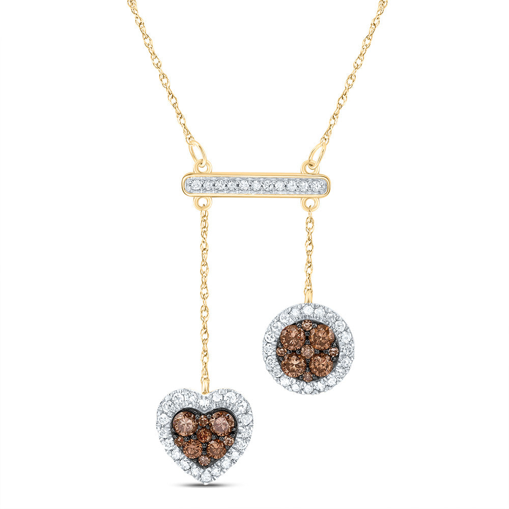 10kt Yellow Gold 3/4 Cttw Natural Diamond Cognac Natural Diamond Heart Round Necklace, Length: 18 Inch
