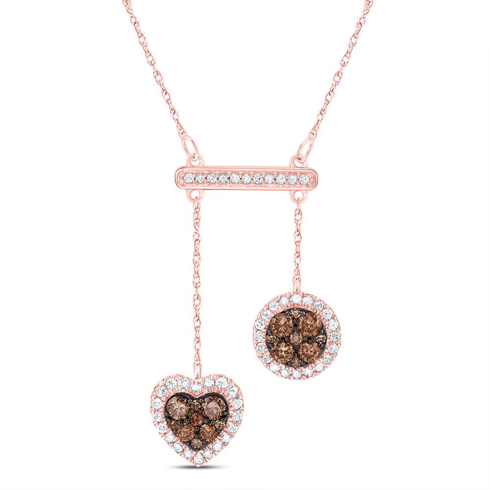 10kt Rose Gold 3/4 Cttw Natural Diamond Cognac Natural Diamond Heart Round Necklace, Length: 18 Inch