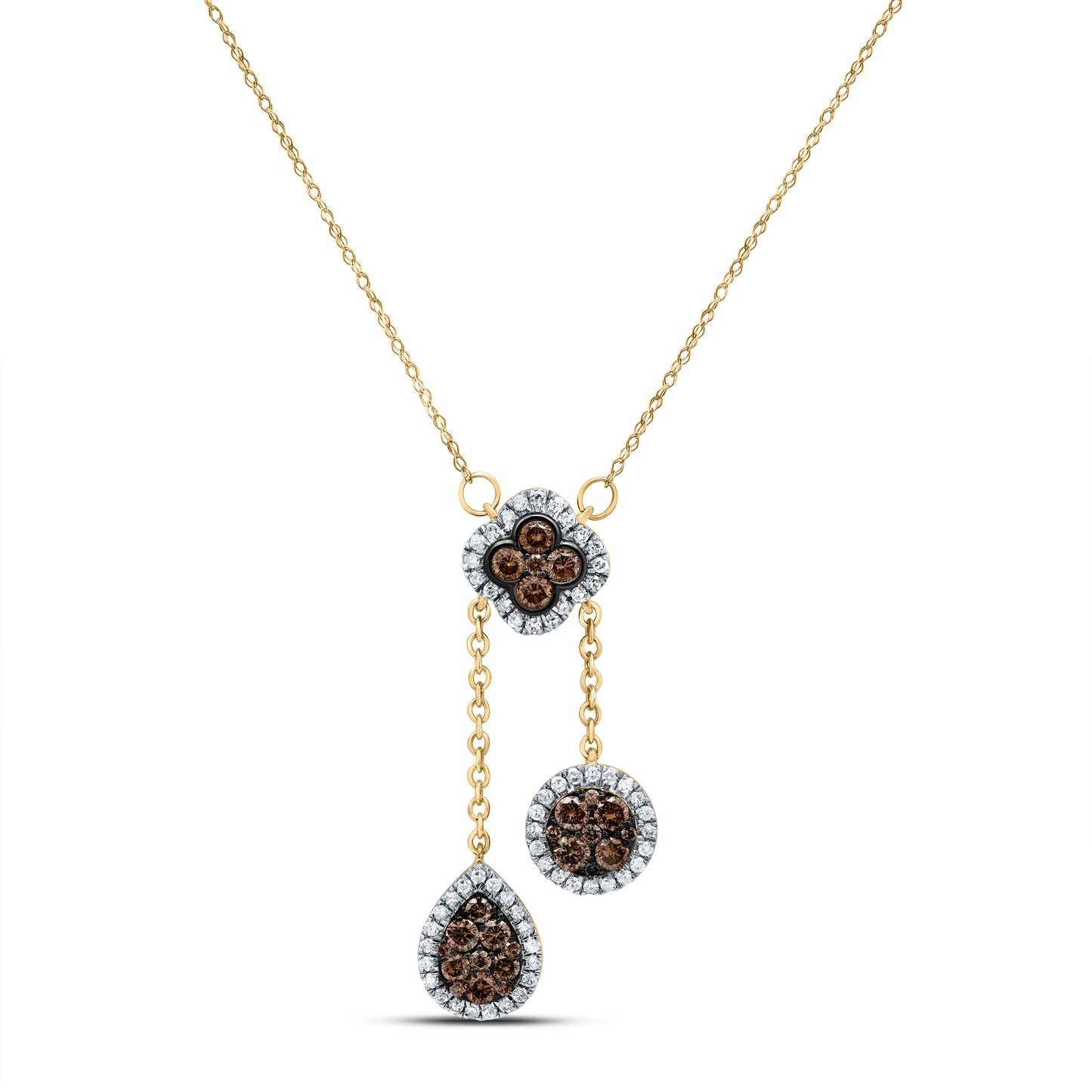 10kt Yellow Gold 1 Cttw Diamond Cognac Natural Diamond Clover-pear Round Necklace, Length: 18 Inch