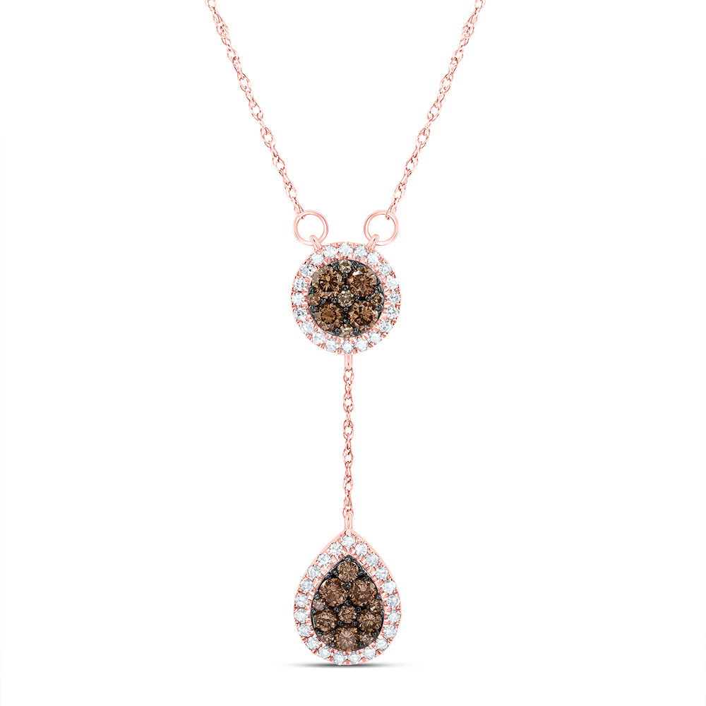 10kt Yellow Or Rose Gold Diamond Cognac Natural Diamond Pear-round Necklace, Length: 18 Inch