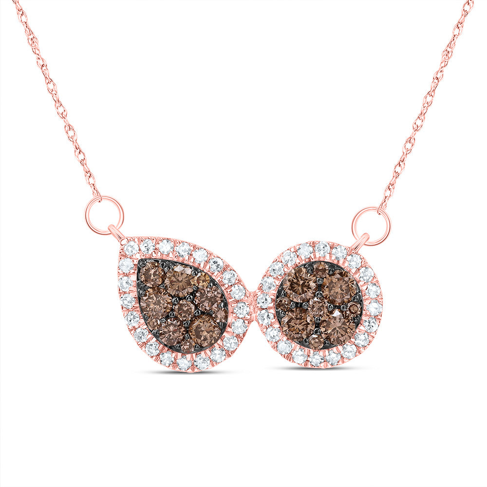 10kt Yellow Or Rose Gold Diamond Cognac Natural Diamond Pear-round Necklace, Length: 18 Inch