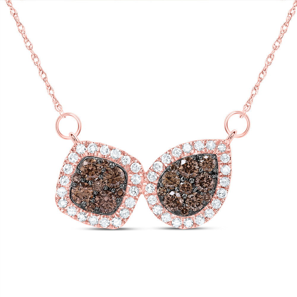 10kt Yellow Or Rose Gold Diamond Cognac Natural Diamond Pear Cushion Shion Necklace, Length: 18 Inch