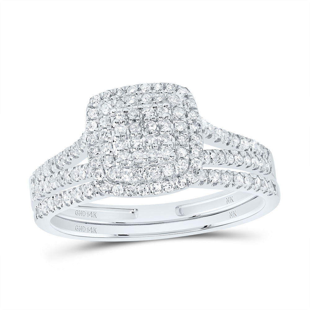 14kt White Gold 1/2 Cttw Natural Diamond Cushion Double Halo Wedding Engagement Anniversary Bridal Set, Women Size: 5-9