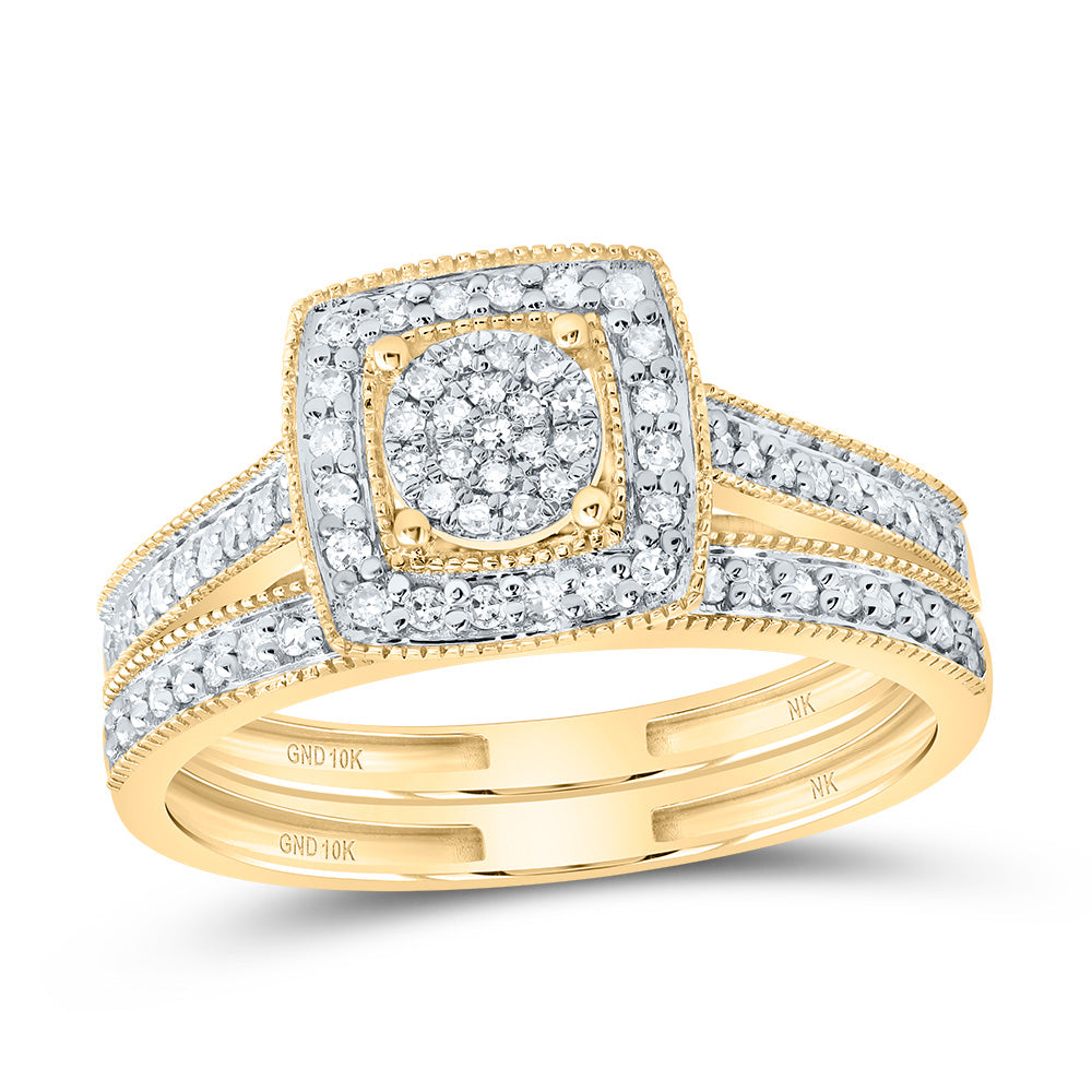 10kt Yellow Gold 1/3 Cttw Natural Diamond Fashion Square Wedding Engagement Anniversary Bridal Set, Women Size: 5-9