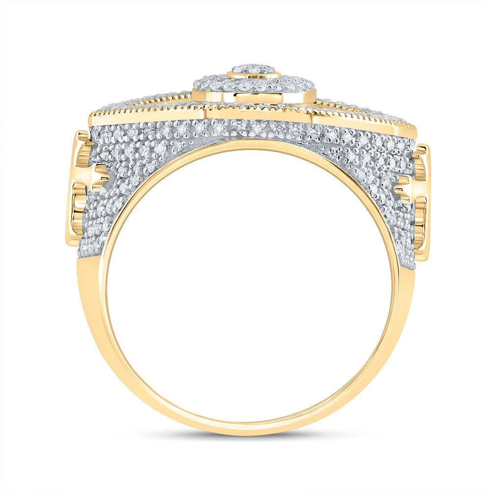 10kt Yellow Gold 7/8 Cttw Natural Diamond Fashion Evil Eye Men's Ring, Men Size: 8-12