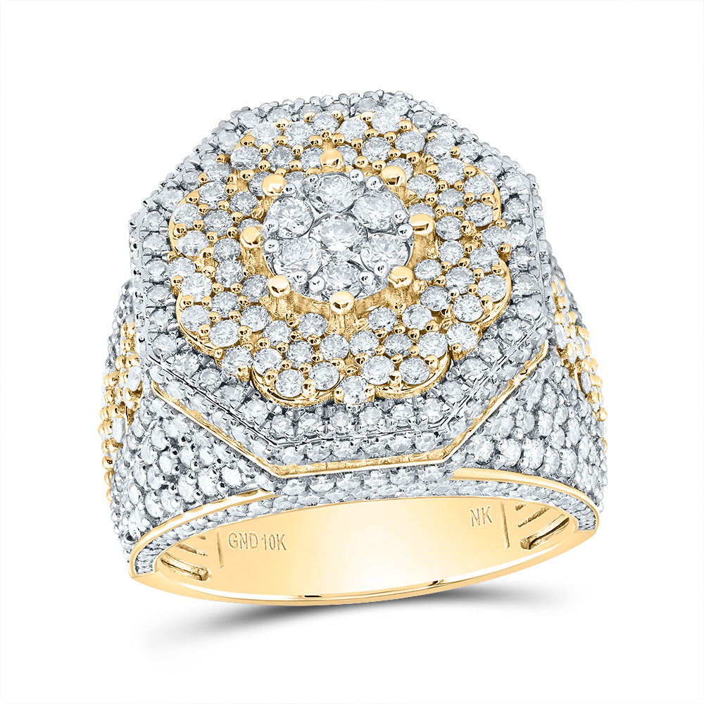 10kt Yellow Gold 4 Cttw Natural Diamond Fashion Octagon Men's Ring, Men Size: 8-12