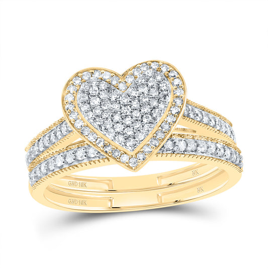 10kt Yellow Gold 3/8 Cttw Natural Diamond Fashion Heart Wedding Engagement Anniversary Bridal Set, Women Size: 5-9