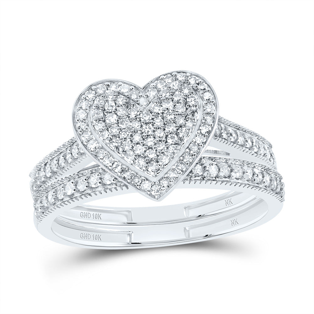 10kt White Gold 3/8 Cttw Natural Diamond Fashion Heart Wedding Engagement Anniversary Bridal Set, Women Size: 5-9