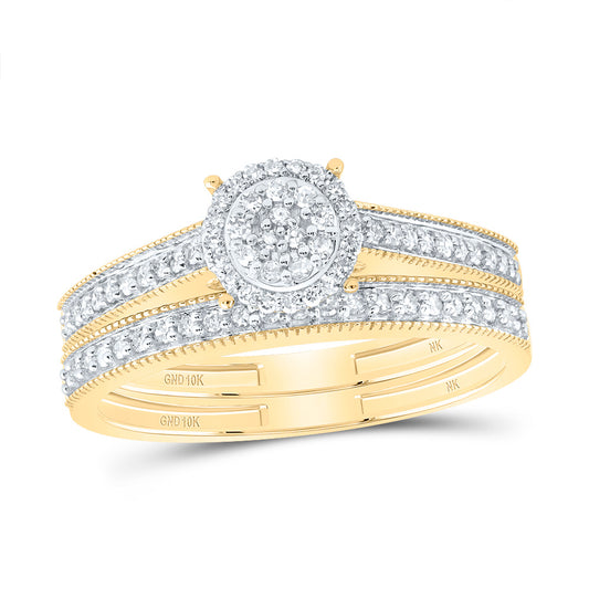 10kt Yellow Gold 1/4 Cttw Natural Diamond Fashion Round Wedding Engagement Anniversary Bridal Set, Women Size: 5-9