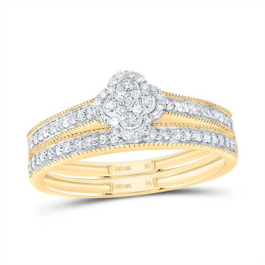 10kt Yellow Gold 1/4 Cttw Natural Diamond Fashion Clover Wedding Engagement Anniversary Bridal Set, Women Size: 5-9