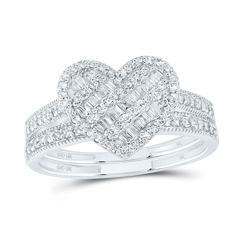 10kt White Gold 1/2 Cttw Natural Diamond Fashion Heart Wedding Engagement Anniversary Bridal Set, Women Size: 5-9