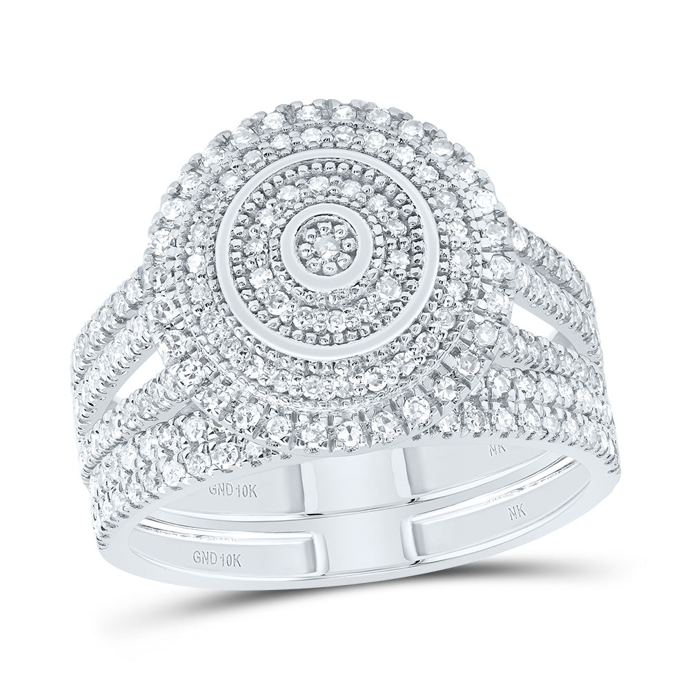 10kt White Gold 5/8 Cttw Natural Diamond Round Double Halo Wedding Engagement Anniversary Bridal Set, Women Size: 5-9