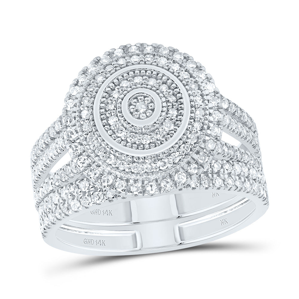 14kt White Gold 5/8 Cttw Natural Diamond Round Double Halo Wedding Engagement Anniversary Bridal Set, Women Size: 5-9