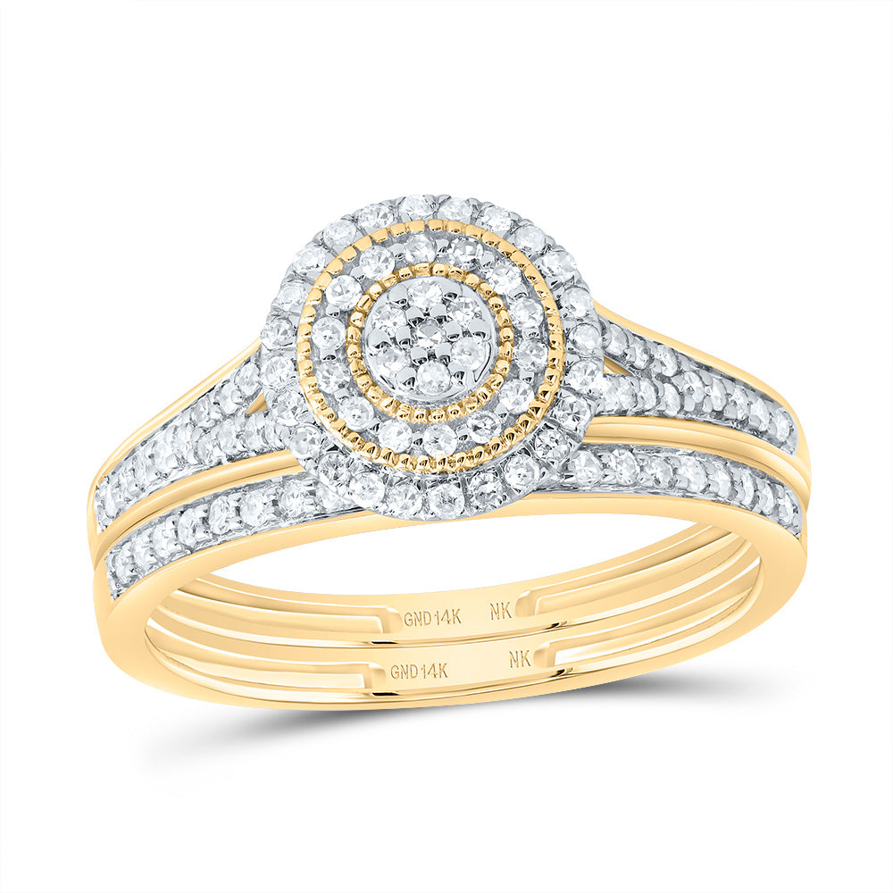 14kt Yellow Gold 3/8 Cttw Natural Diamond Round Double Halo Wedding Engagement Anniversary Bridal Set, Women Size: 5-9