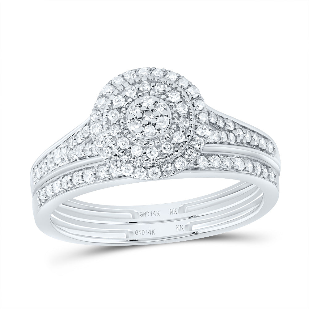 14kt White Gold 3/8 Cttw Natural Diamond Round Double Halo Wedding Engagement Anniversary Bridal Set, Women Size: 5-9