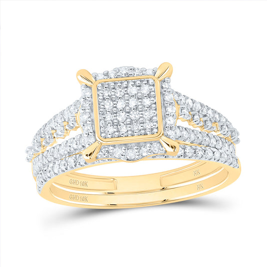 10kt Yellow Gold 3/8 Cttw Natural Diamond Fashion Square Wedding Engagement Anniversary Bridal Set, Women Size: 5-9