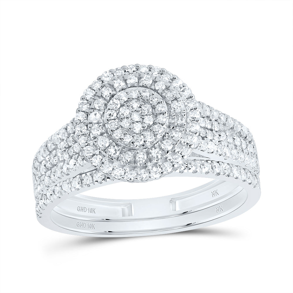 10kt White Gold 5/8 Cttw Natural Diamond Round Double Halo Wedding Engagement Anniversary Bridal Set, Women Size: 5-9