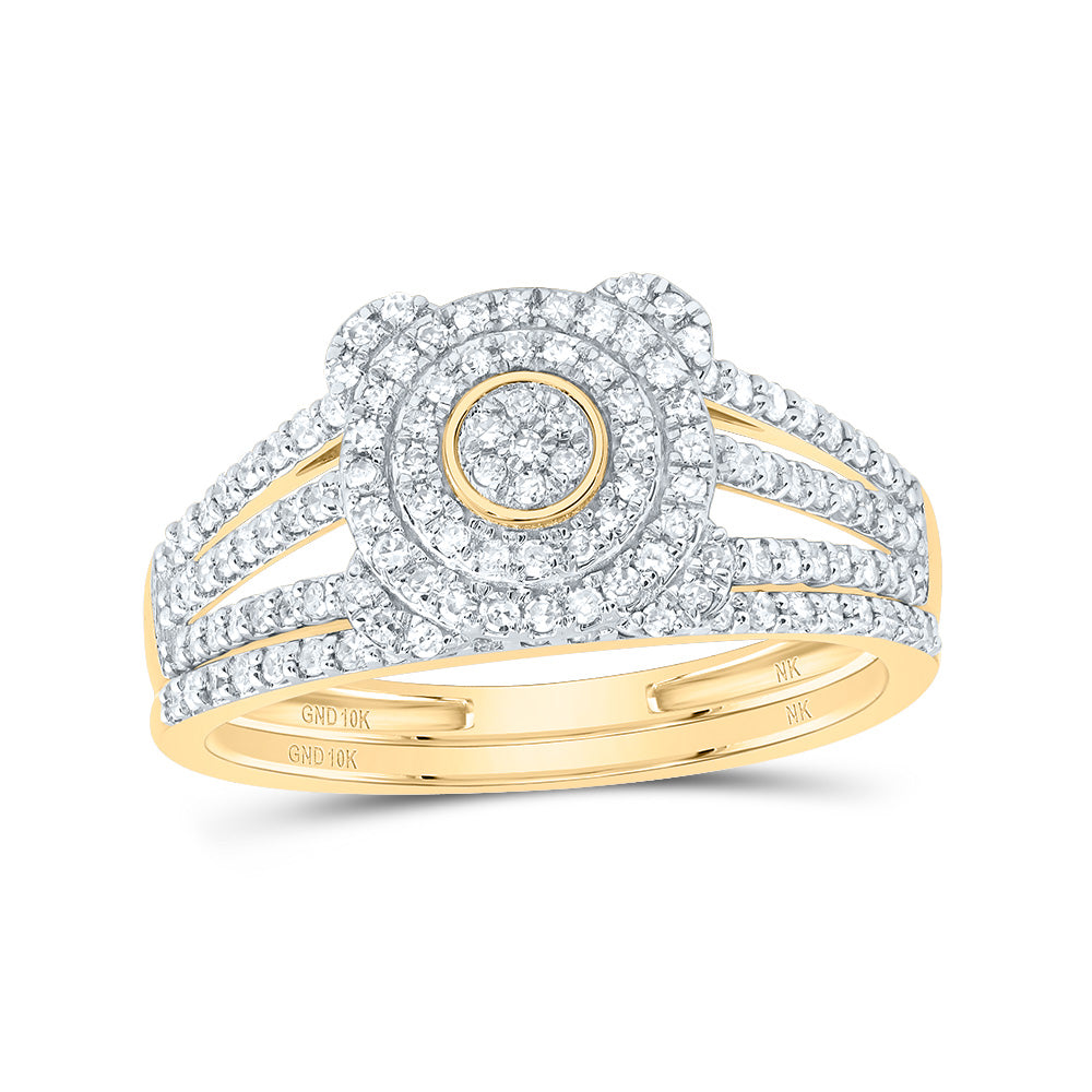 10kt Yellow Gold 1/2 Cttw Natural Diamond Round Double Halo Wedding Engagement Anniversary Bridal Set, Women Size: 5-9