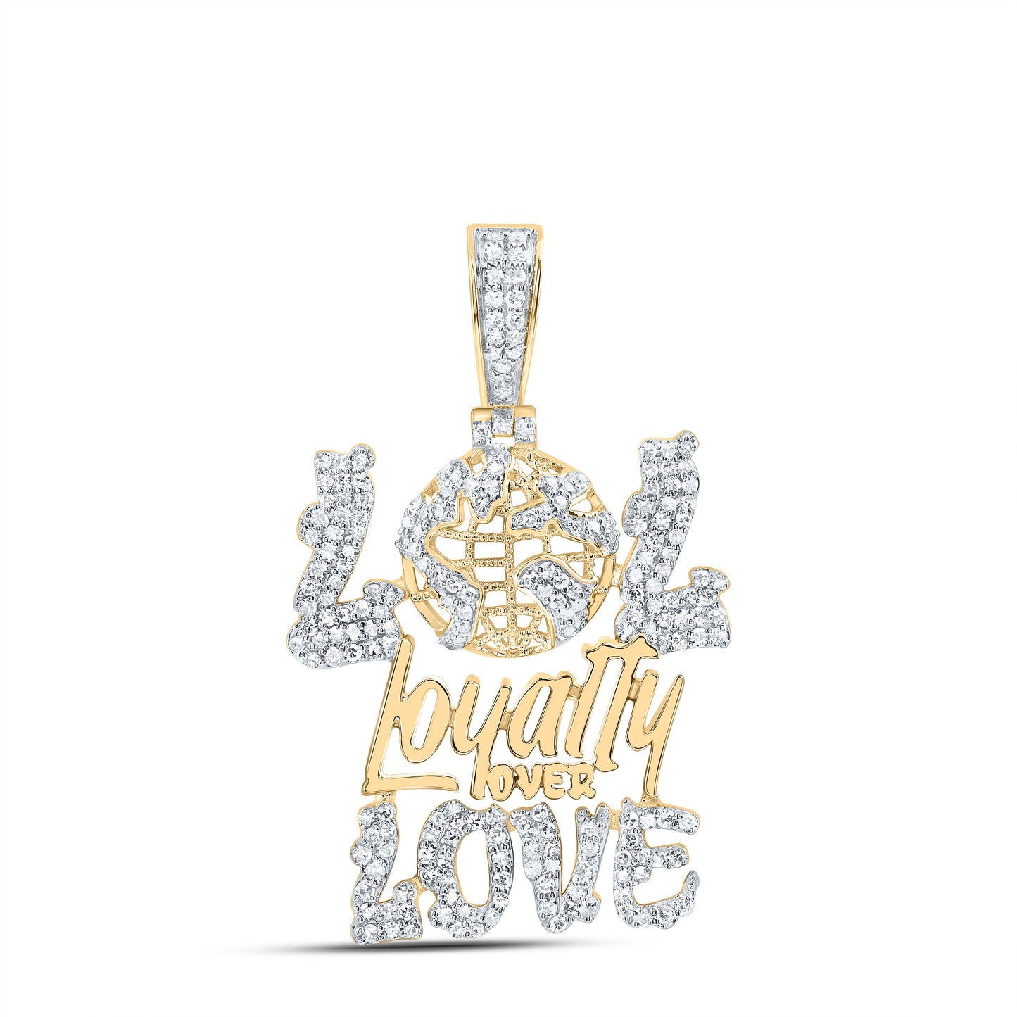 10kt Yellow Gold 3/4 Cttw Natural Diamond " Lol Loyalty Over Love" Mens Charm