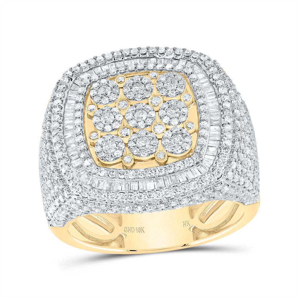 10kt Yellow Gold 2 Cttw Natural Diamond Cushion Men's Ring, Men Size: 8-12