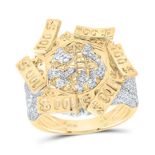 10kt Yellow Gold 1 Cttw Natural Diamond World Map Men's Ring, Men Size: 8-12