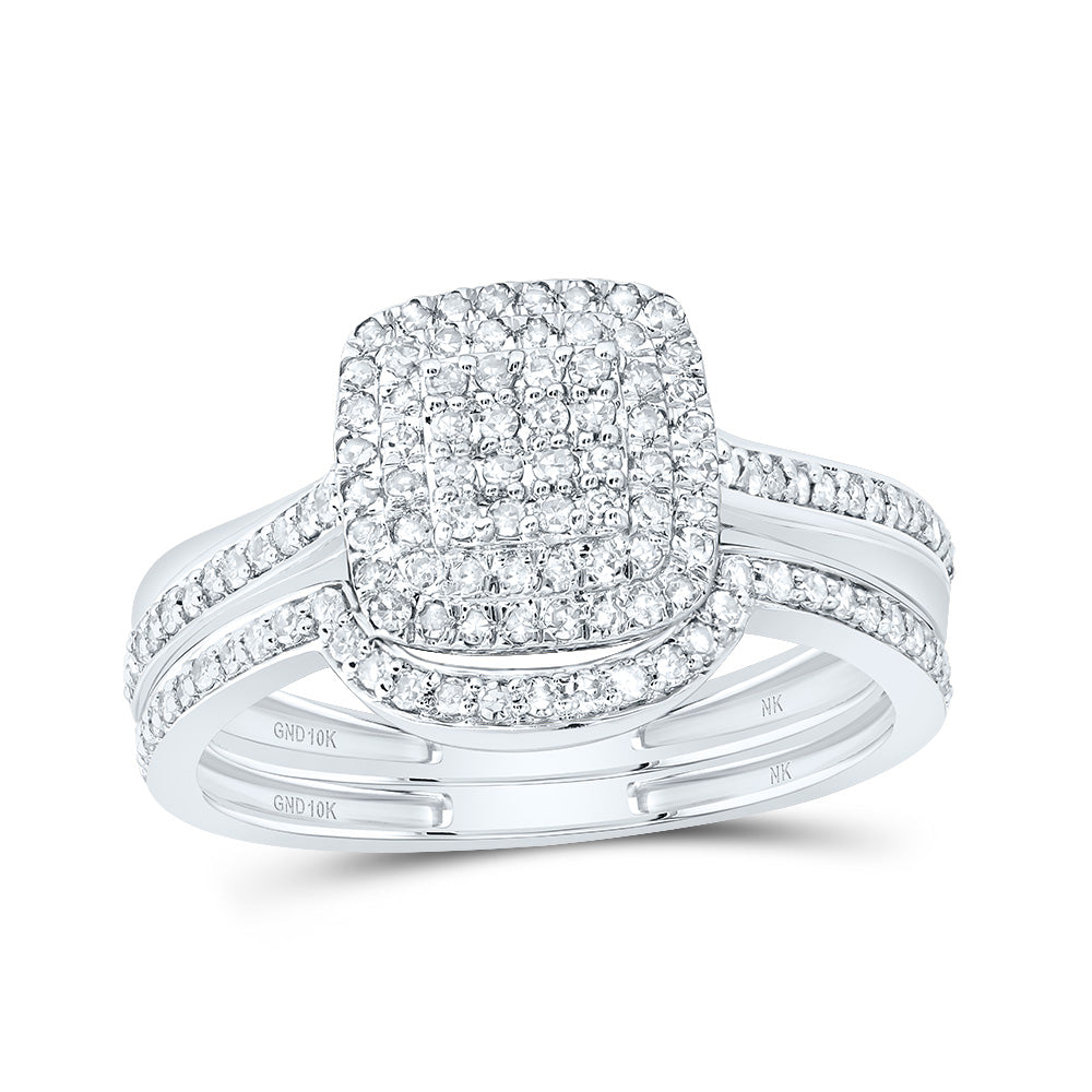 10kt White Gold 3/8 Cttw Natural Diamond Fashion Cushion Wedding Engagement Anniversary Bridal Set, Women Size: 5-9