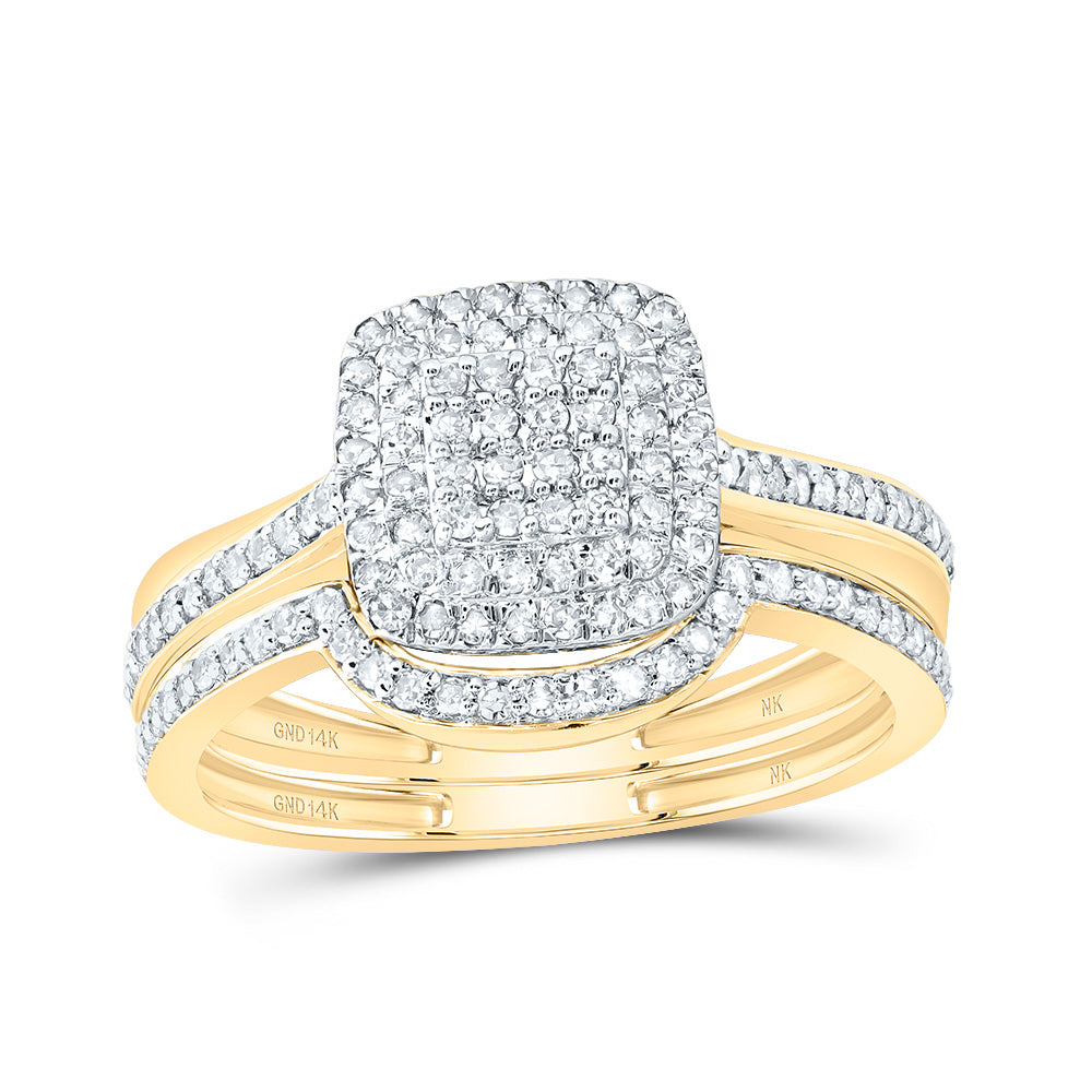 14kt Yellow Gold 3/8 Cttw Natural Diamond Fashion Cushion Wedding Engagement Anniversary Bridal Set, Women Size: 5-9
