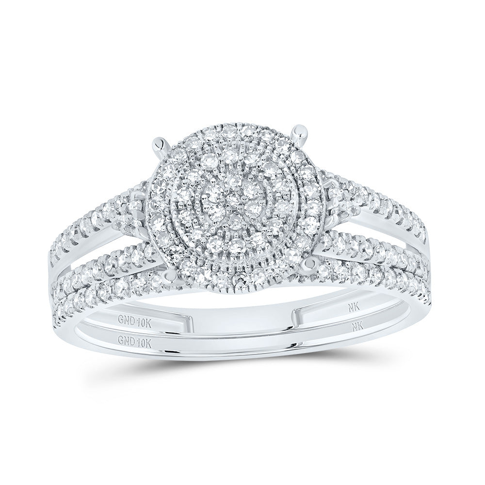 10kt White Gold 1/2 Cttw Natural Diamond Fashion Round Wedding Engagement Anniversary Bridal Set, Women Size: 5-9