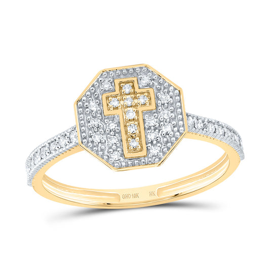 10kt Yellow Gold 1/6 Cttw Natural Diamond Fashion Octagon Wedding Engagement Anniversary Cross Ring, Women Size: 5-9