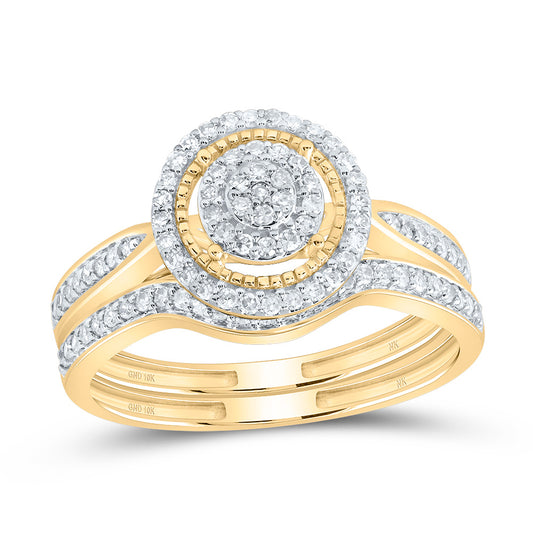 10kt Yellow Gold 3/8 Cttw Natural Diamond Fashion Round Wedding Engagement Anniversary Bridal Set, Women Size: 5-9