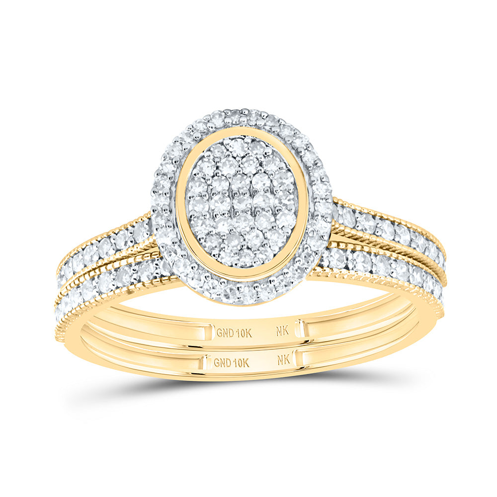 10kt Yellow Gold 1/2 Cttw Natural Diamond Fashion Oval Wedding Engagement Anniversary Bridal Set, Women Size: 5-9