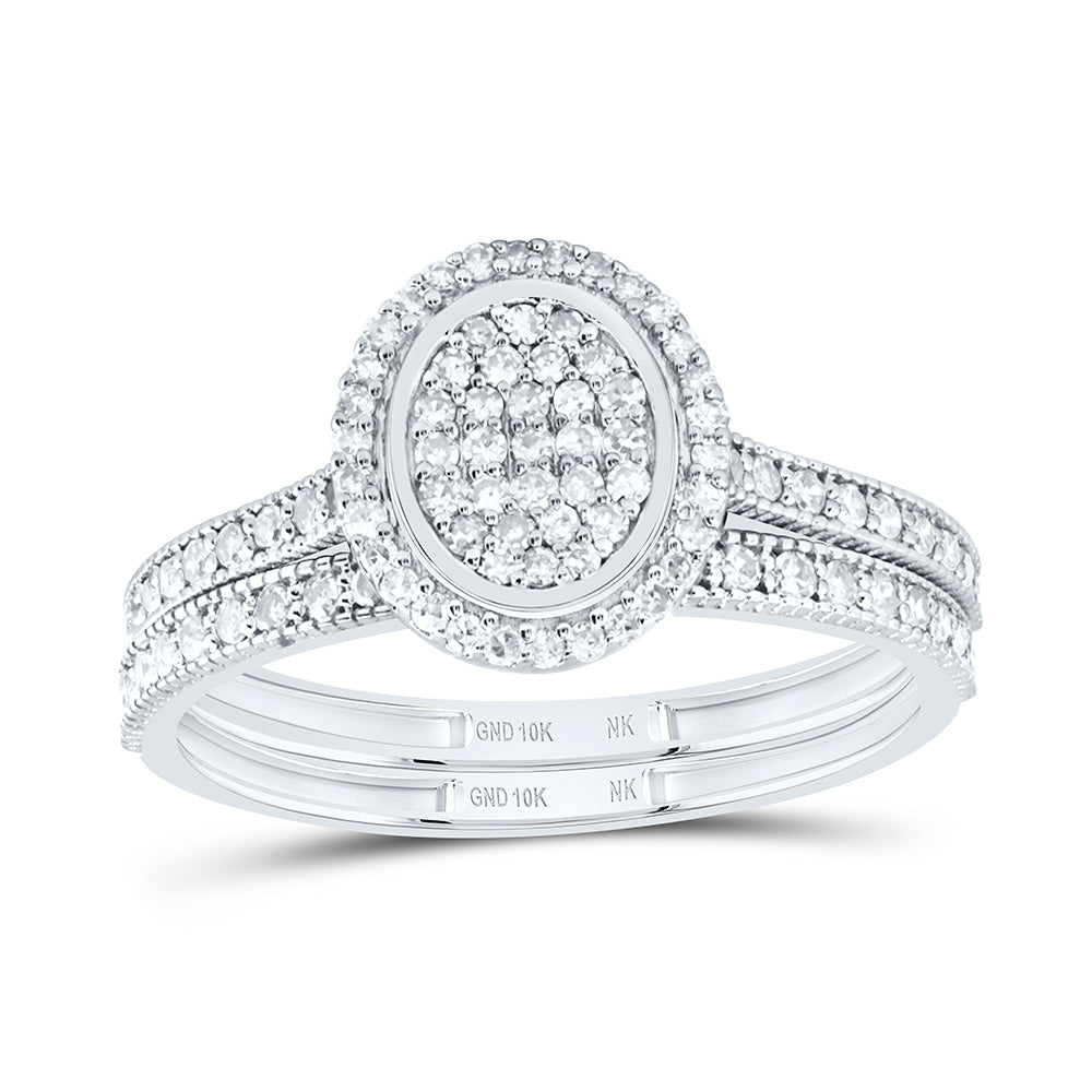 10kt White Gold 1/2 Cttw Natural Diamond Fashion Oval Wedding Engagement Anniversary Bridal Set, Women Size: 5-9