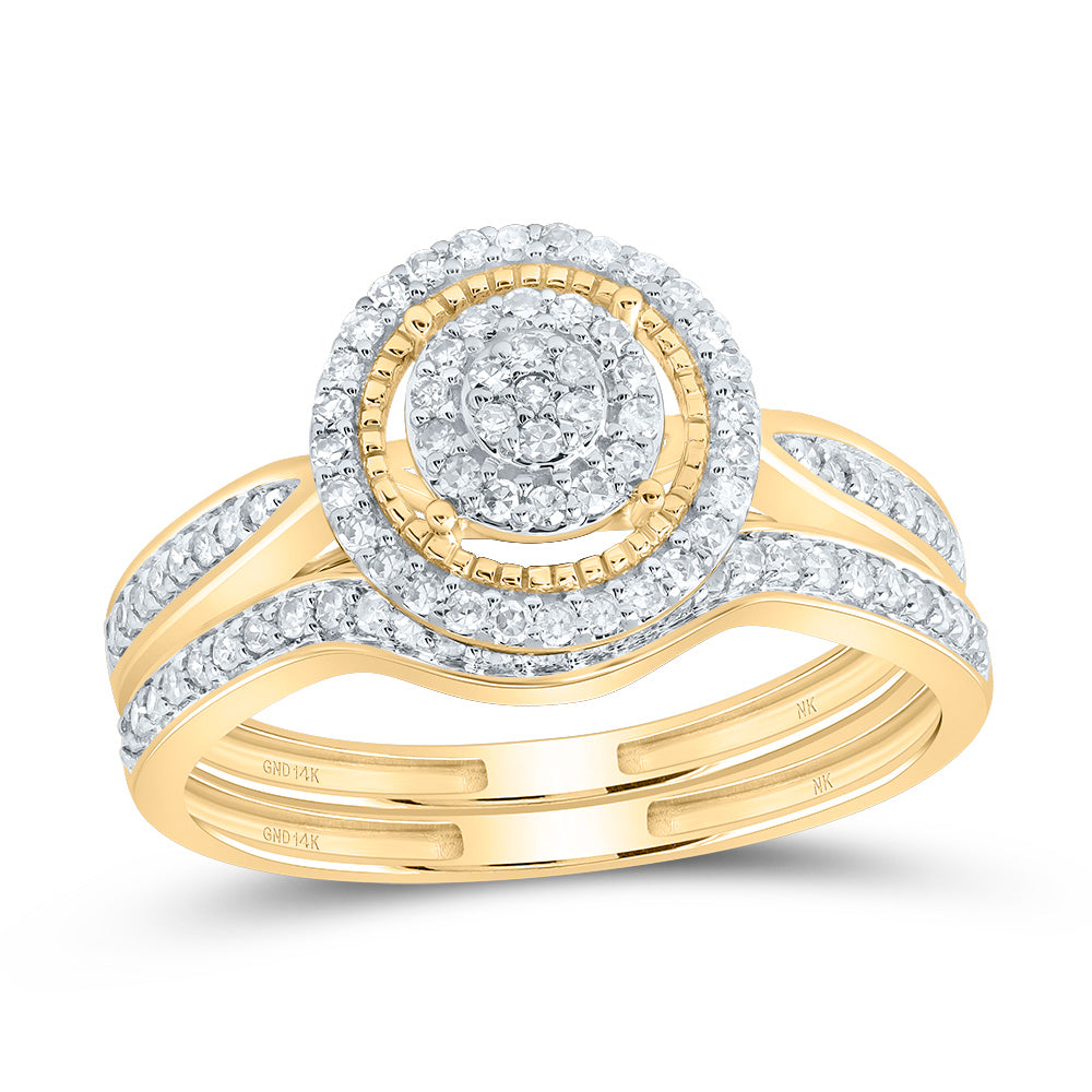 14kt Yellow Gold 3/8 Cttw Natural Diamond Fashion Round Wedding Engagement Anniversary Bridal Set, Women Size: 5-9