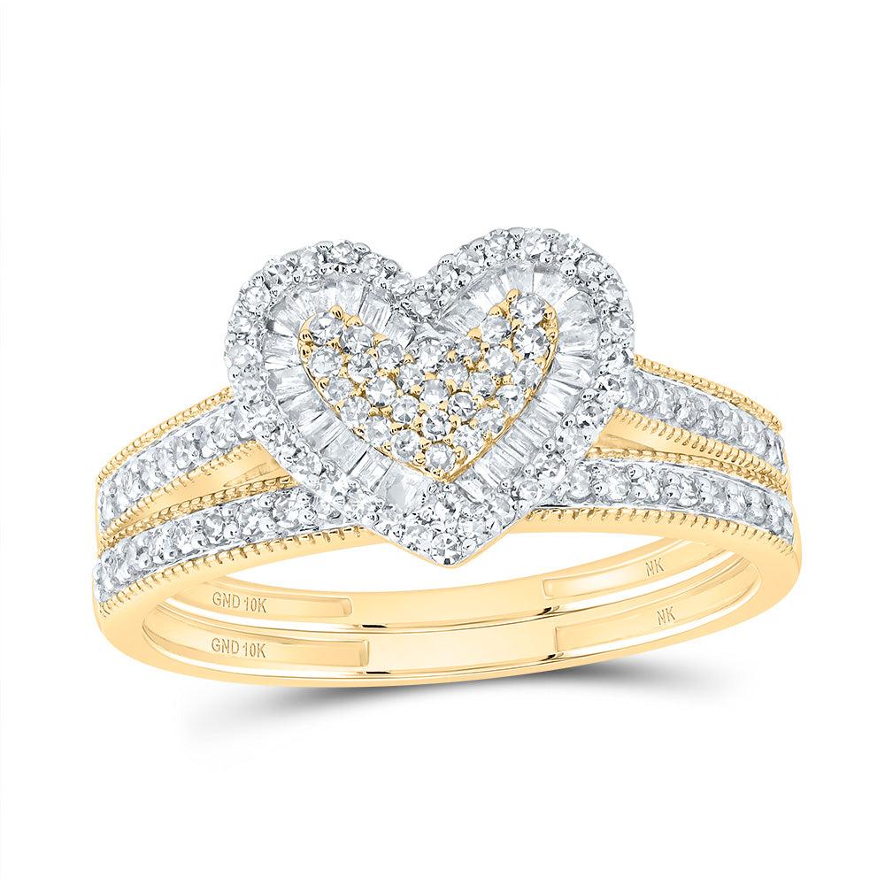 10kt Yellow Gold 1/2 Cttw Natural Diamond Fashion Heart Wedding Engagement Anniversary Bridal Set, Women Size: 5-9