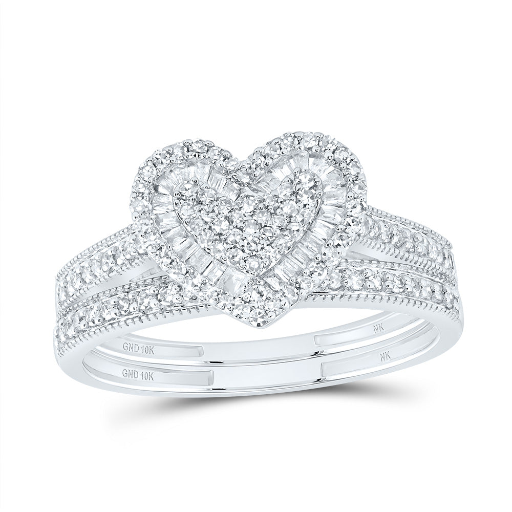 10kt White Gold 1/2 Cttw Natural Diamond Fashion Heart Wedding Engagement Anniversary Bridal Set, Women Size: 5-9