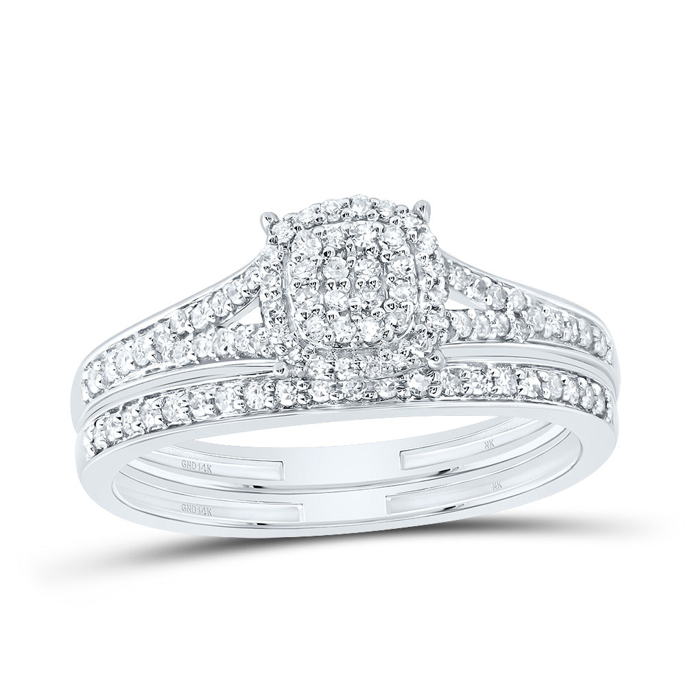 14K White Gold 1/3 Ctw Natural Diamond Fashion Cushion Bridal Set, Womens Size: 5-9