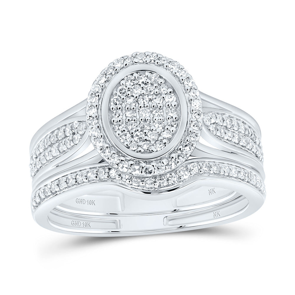 10kt White Gold 1/2 Cttw Natural Diamond Fashion Oval Wedding Engagement Anniversary Bridal Set, Women Size: 5-9