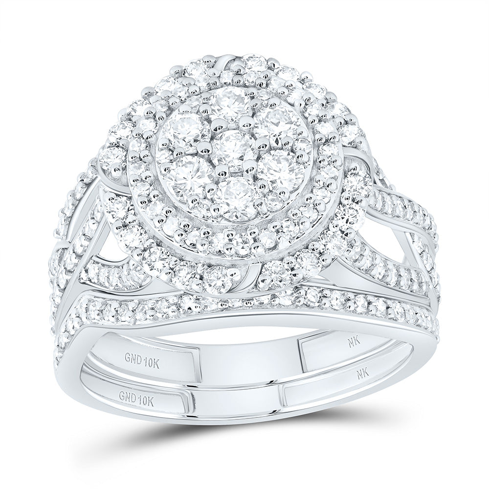 10kt Yellow Or White Gold Natural Diamond Fashion Flower Wedding Engagement Anniversary Bridal Set