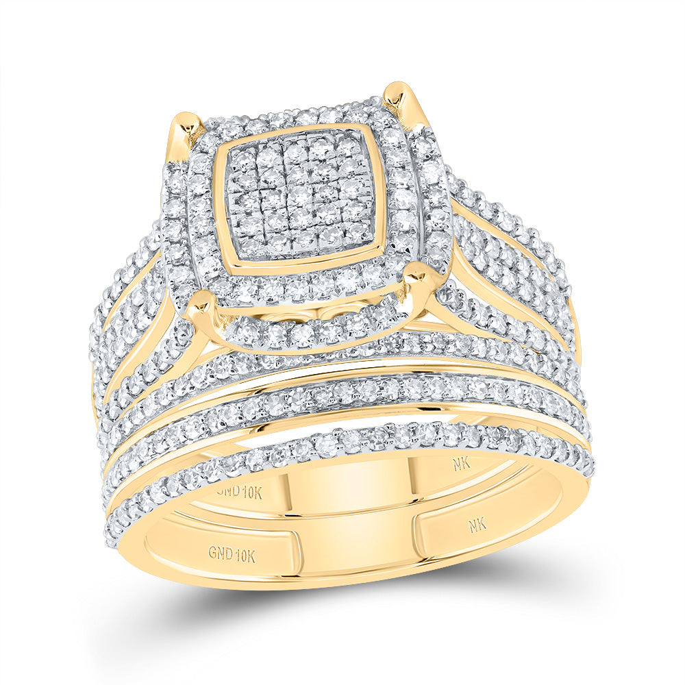 10kt Yellow Gold 1 Cttw Natural Diamond Fashion Cushion Wedding Engagement Anniversary Bridal Set, Women Size: 5-9