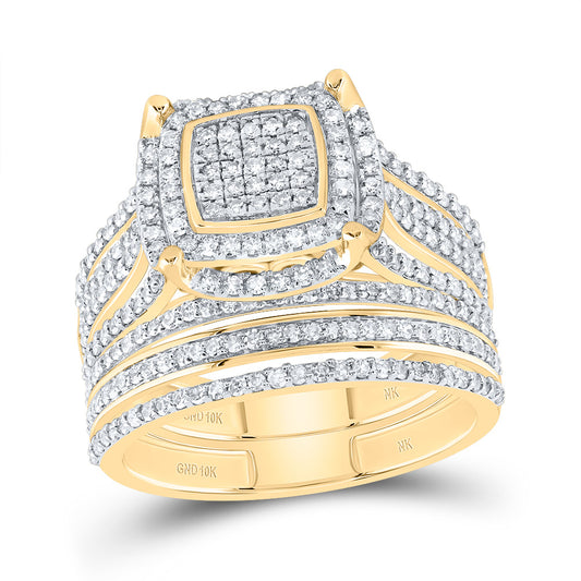 10kt Yellow Gold 1 Cttw Natural Diamond Fashion Cushion Wedding Engagement Anniversary Bridal Set, Women Size: 5-9