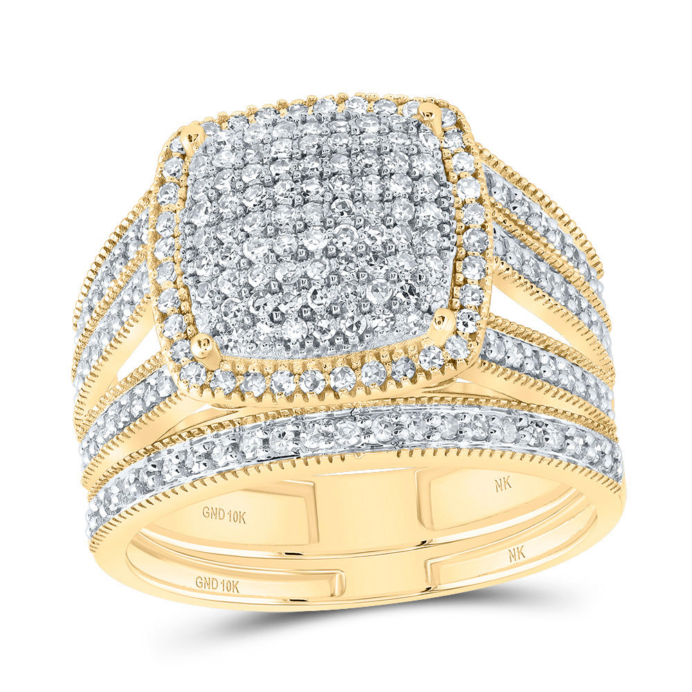 10kt Yellow Gold 3/4 Cttw Natural Diamond Fashion Cushion Wedding Engagement Anniversary Bridal Set, Women Size: 5-9