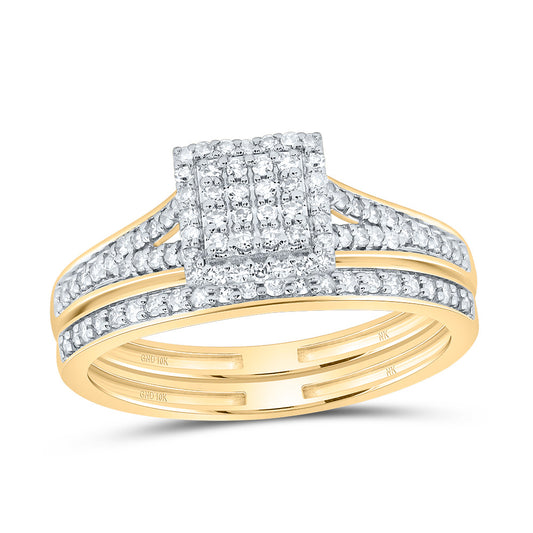 10kt Yellow Gold 3/8 Cttw Natural Diamond Fashion Square Wedding Engagement Anniversary Bridal Set, Women Size: 5-9
