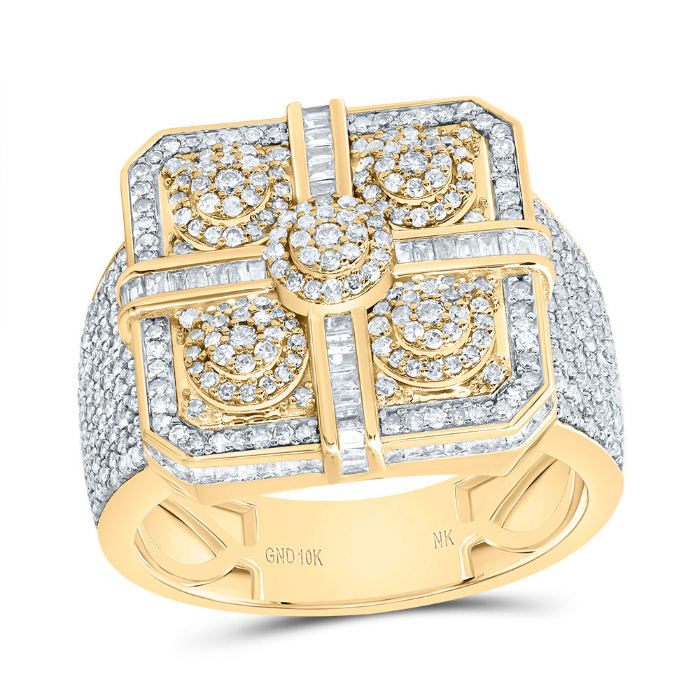 10kt Yellow Gold 1 3/4 Cttw Natural Diamond Square Mens Ring, Men Size: 8-12