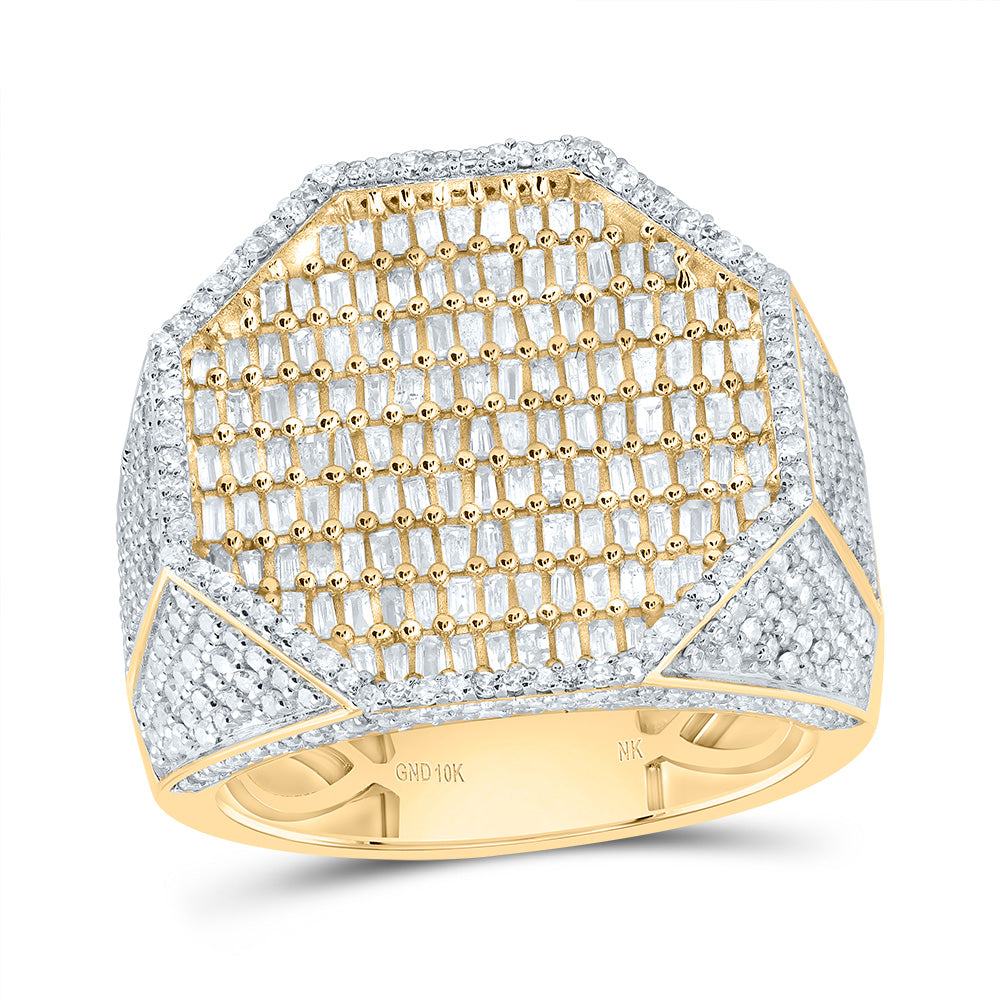 10kt Yellow Gold 2 1/3 Cttw Natural Diamond Octagon Mens Ring, Men Size: 8-12