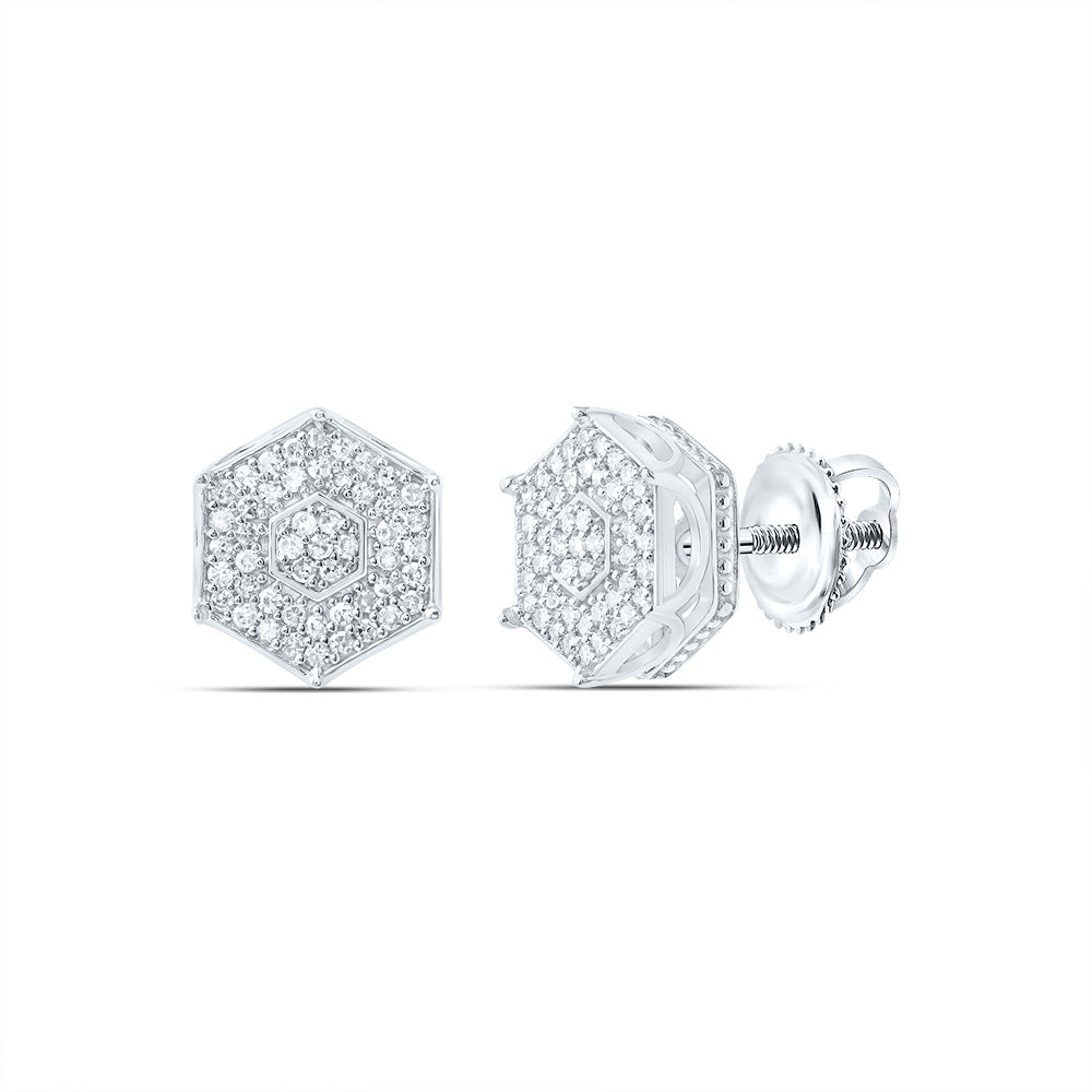10kt White Gold 3/8 Cttw Natural Diamond Fashion Hexagon Stud Earring
